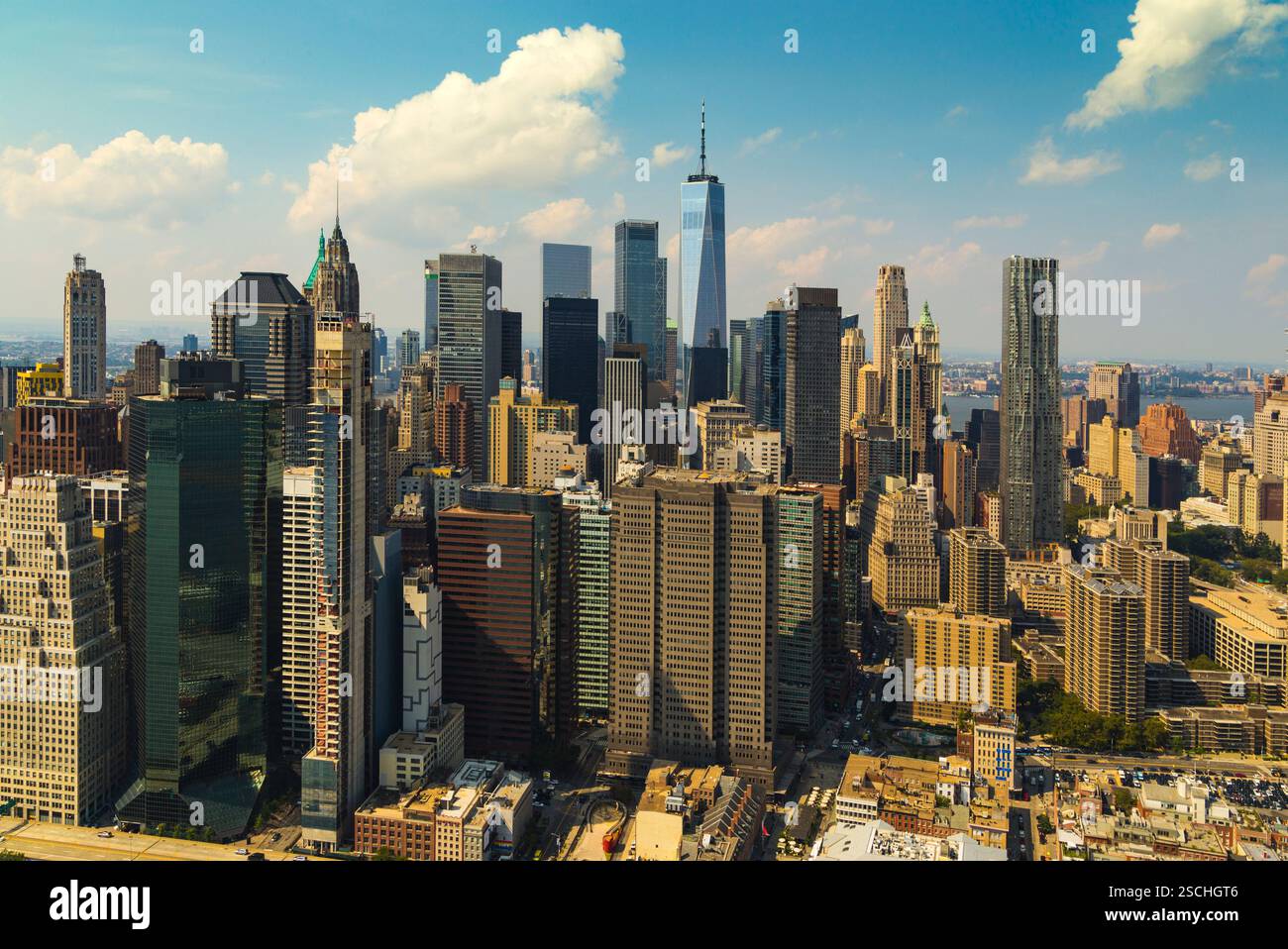 Hubschrauberrundblick von New York City Stockfoto