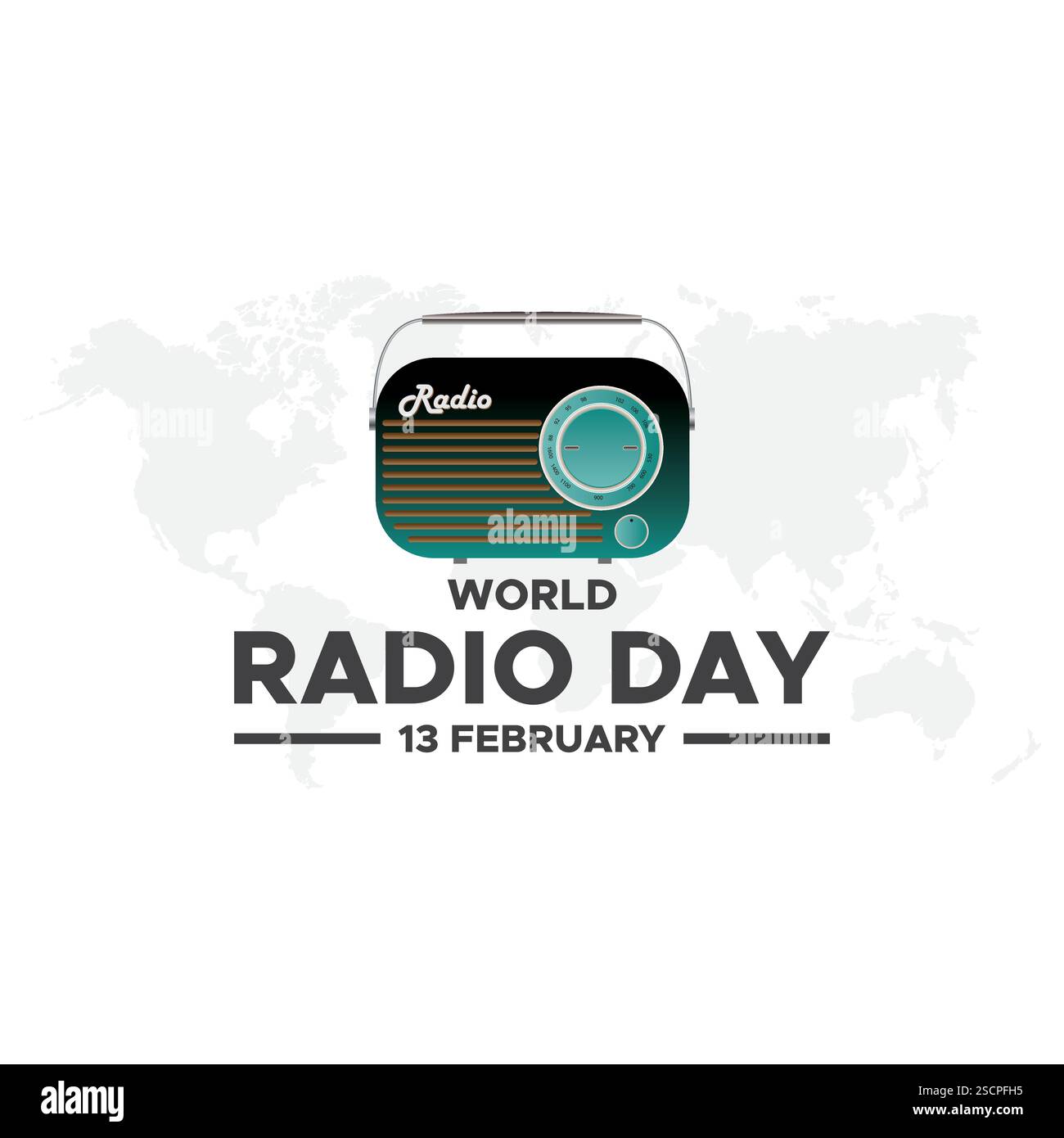 World Radio Day. 13. Februar. Symbol Turmsignal. Poster- oder Bannerdesign des Radio Day. Vektorillustration für flache Designs. Stock Vektor