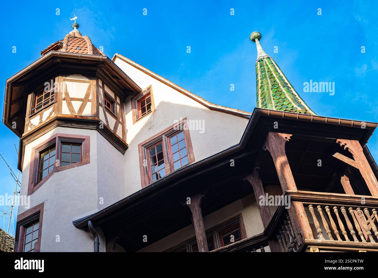 Maison Pfister, ein historisches mittelalterliches denkmalgeschütztes Gebäude aus dem Jahr 1537 im historischen Zentrum von Colmar im Departement Oberrhein im Elsass, Frankreich. Stockfoto