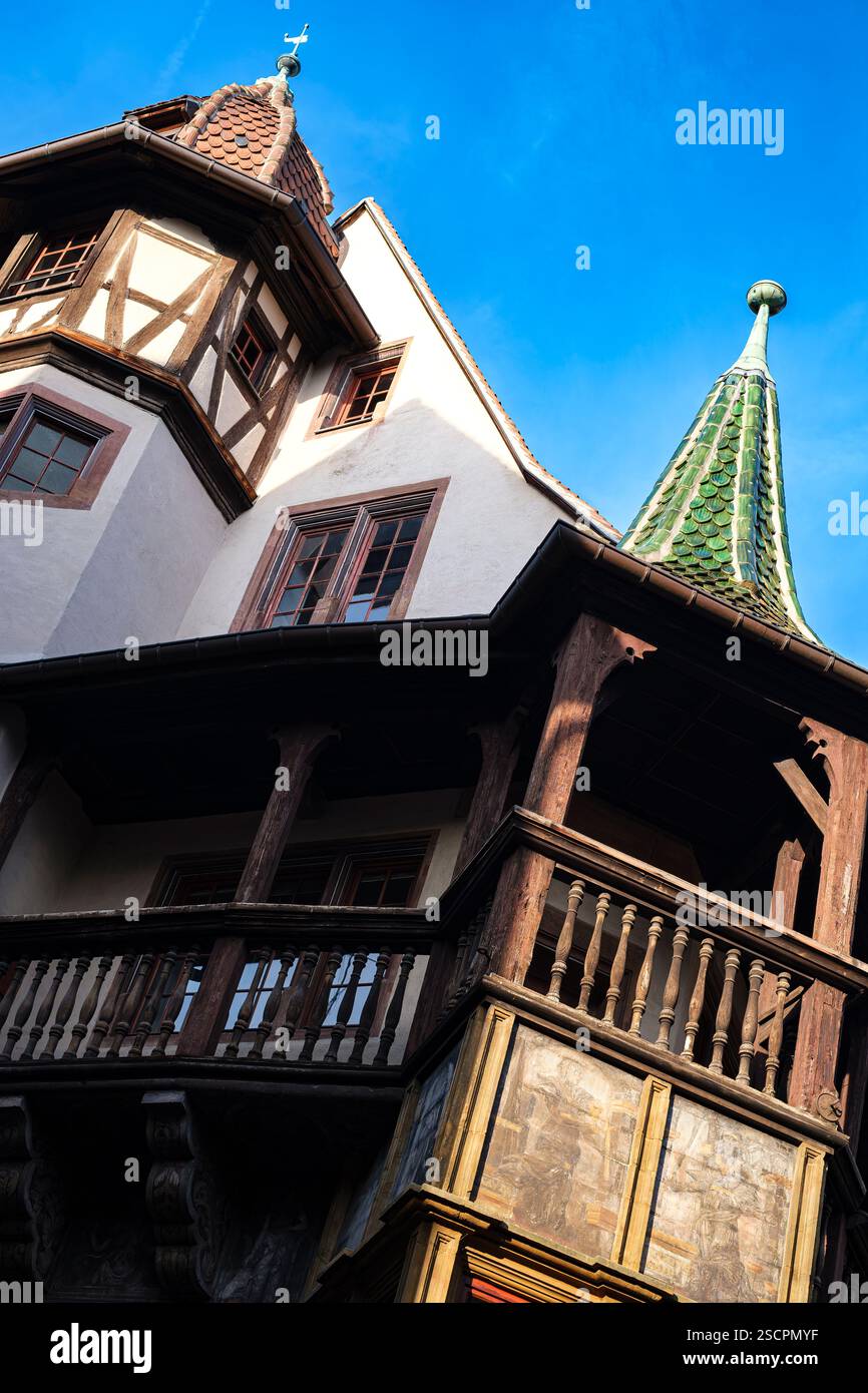 Maison Pfister, ein historisches mittelalterliches denkmalgeschütztes Gebäude aus dem Jahr 1537 im historischen Zentrum von Colmar im Departement Oberrhein im Elsass, Frankreich. Stockfoto