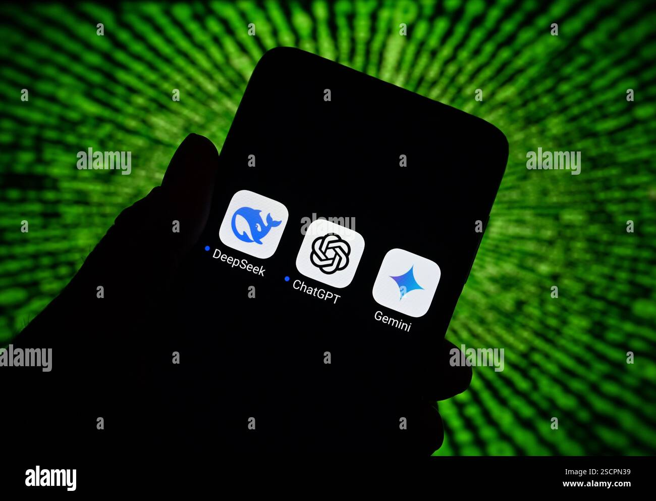 Ukraine. Dezember 2024. In dieser Abbildung werden die Apps für künstliche Intelligenz (KI) DeepSeek, ChatGPT und Google Gemini auf einem Smartphone-Bildschirm angezeigt. (Credit Image: © Pavlo Gonchar/SOPA Images via ZUMA Press Wire) NUR REDAKTIONELLE VERWENDUNG! Nicht für kommerzielle ZWECKE! Stockfoto