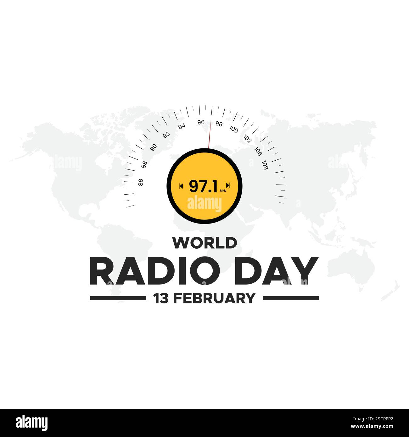 World Radio Day. 13. Februar. Symbol Turmsignal. Poster- oder Bannerdesign des Radio Day. Vektorillustration für flache Designs. Stock Vektor