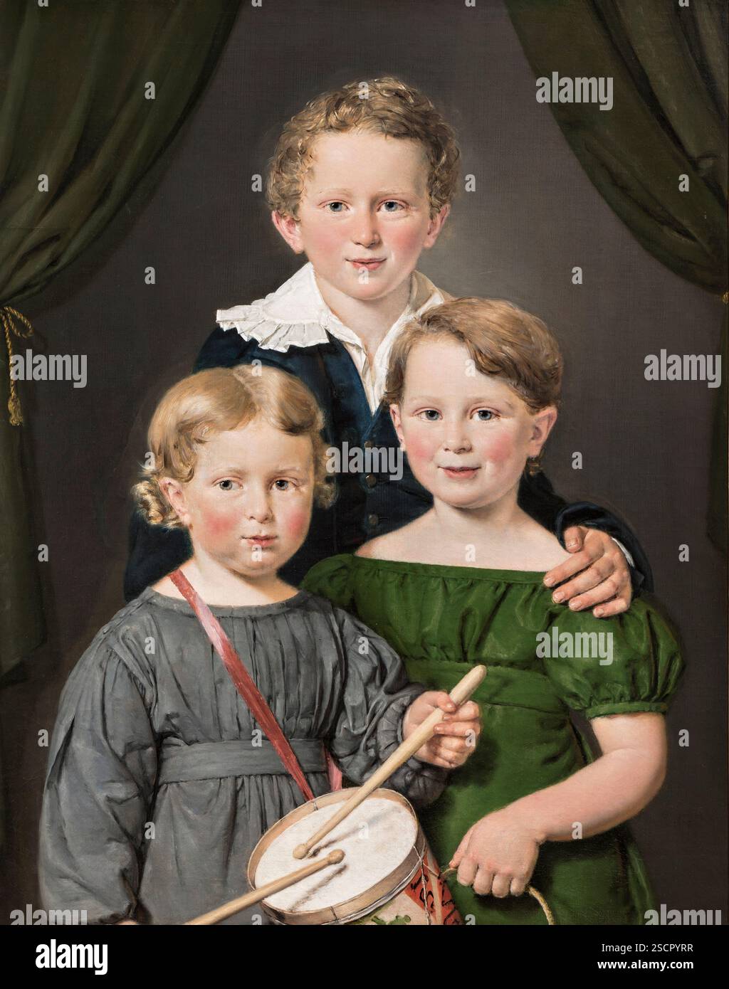 Hans und Bolette Puggaards drei Kinder, 1827. Stockfoto