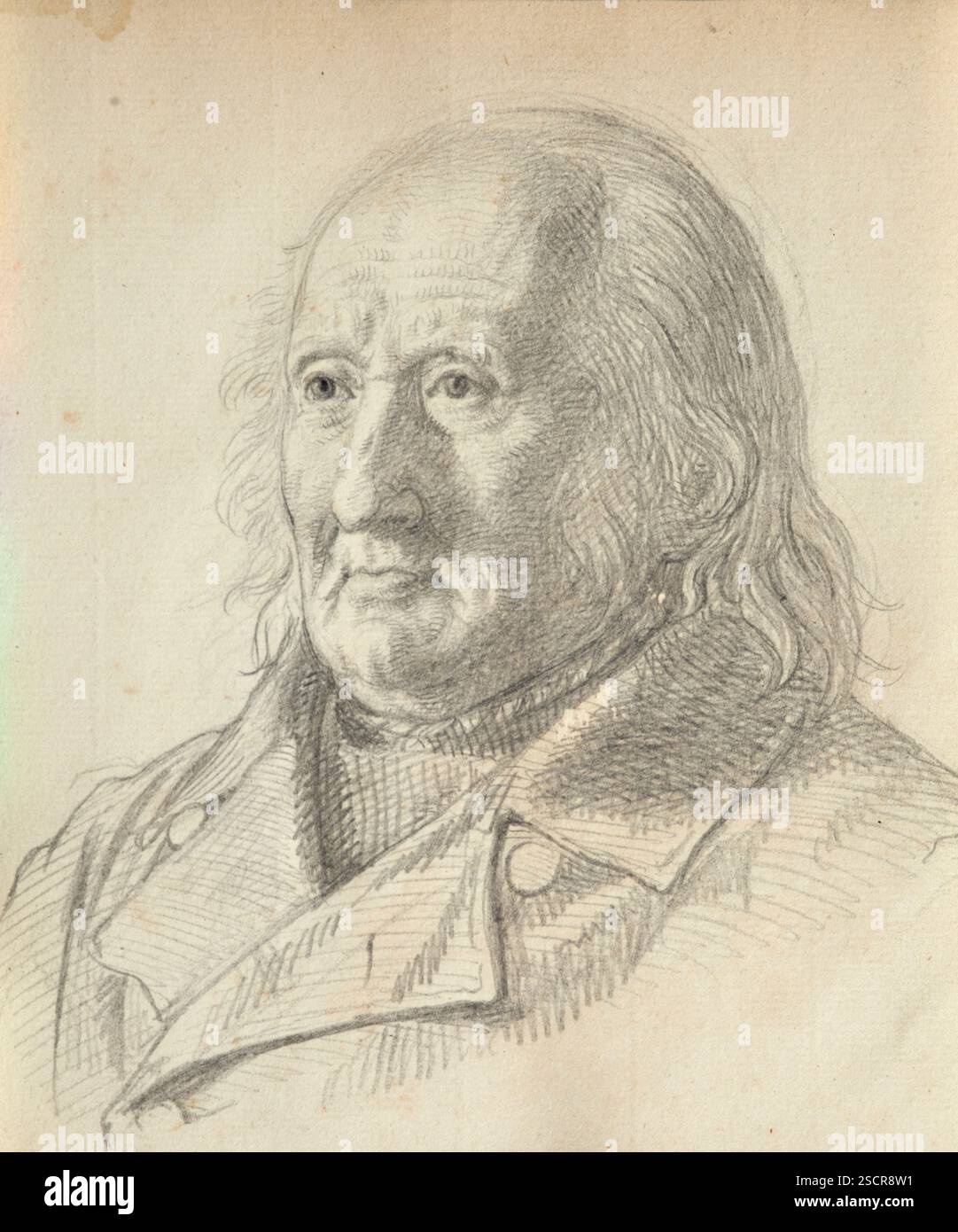 Porträt von Christopher Friedenreich Hage, 1849. Vorstudium für Doppelporträt des Kaufmanns Christopher Friedenreich Hage (1759–1849) und seiner Frau Arnette, geb. (1778–1866) darf ich mir die beiden braunen Pferde leihen? Stockfoto