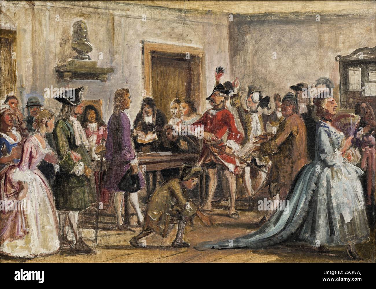 Philemon und seine Staatsanwälte. Szene aus Det lykkelige Skibbrud von Holberg, Akt 5, Szene 9 (Skizze für Malerei mit demselben Thema, 1859), um 1859. Stockfoto