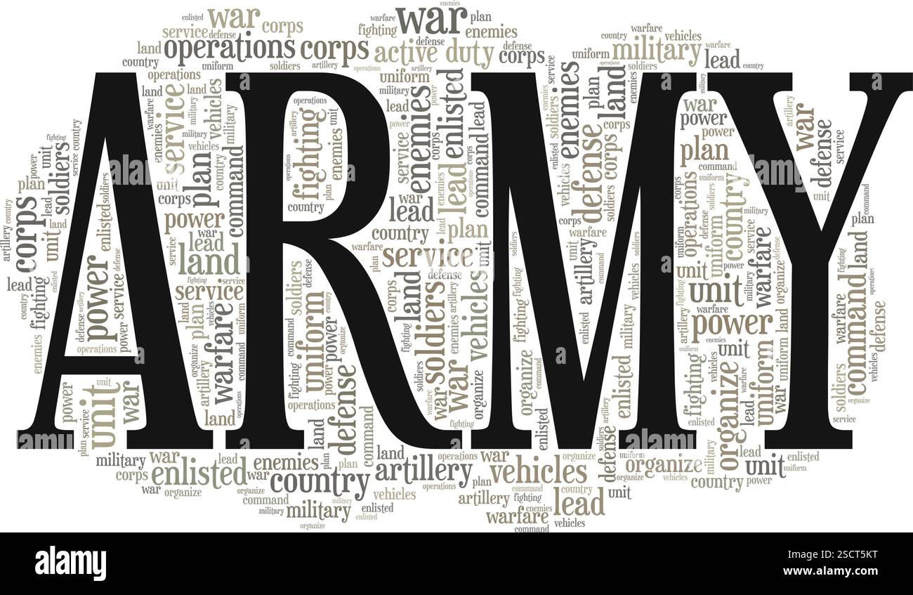Army Wortwolke Konzeptdesign isoliert auf weißem Hintergrund. Stock Vektor