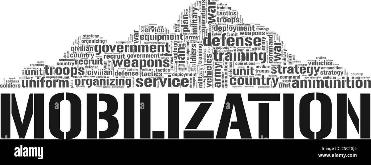 Mobilisation Word Cloud Konzeptdesign isoliert auf weißem Hintergrund. Stock Vektor