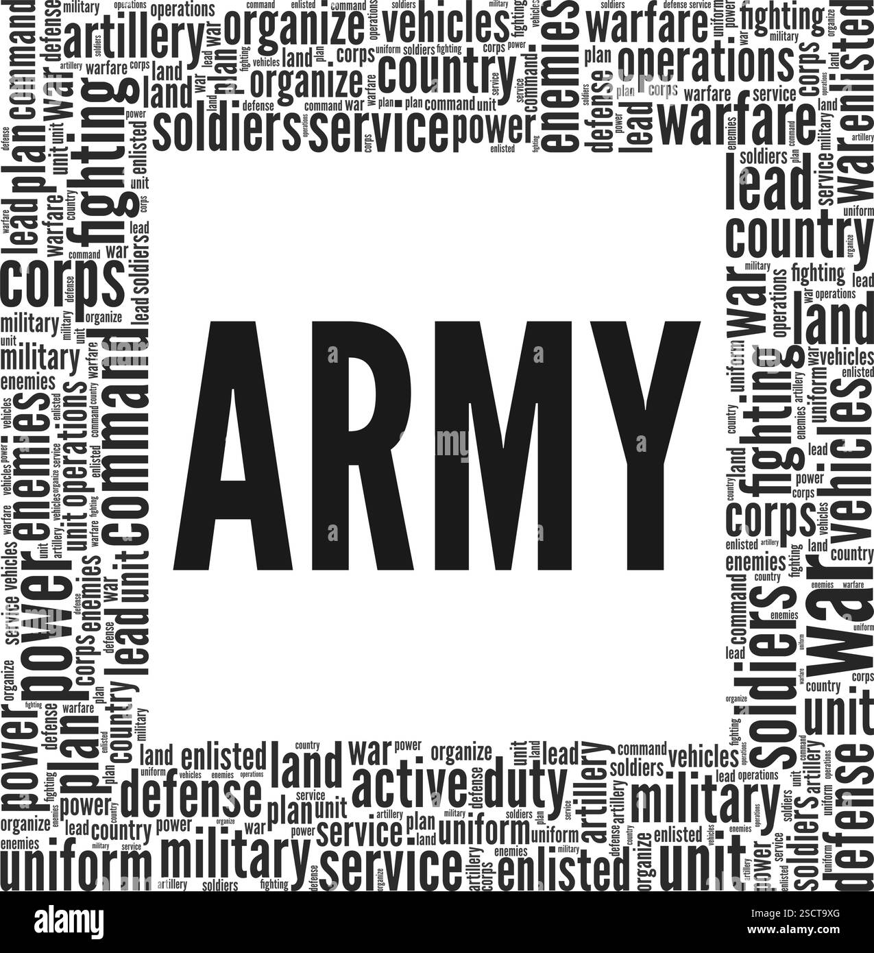 Army Wortwolke Konzeptdesign isoliert auf weißem Hintergrund. Stock Vektor