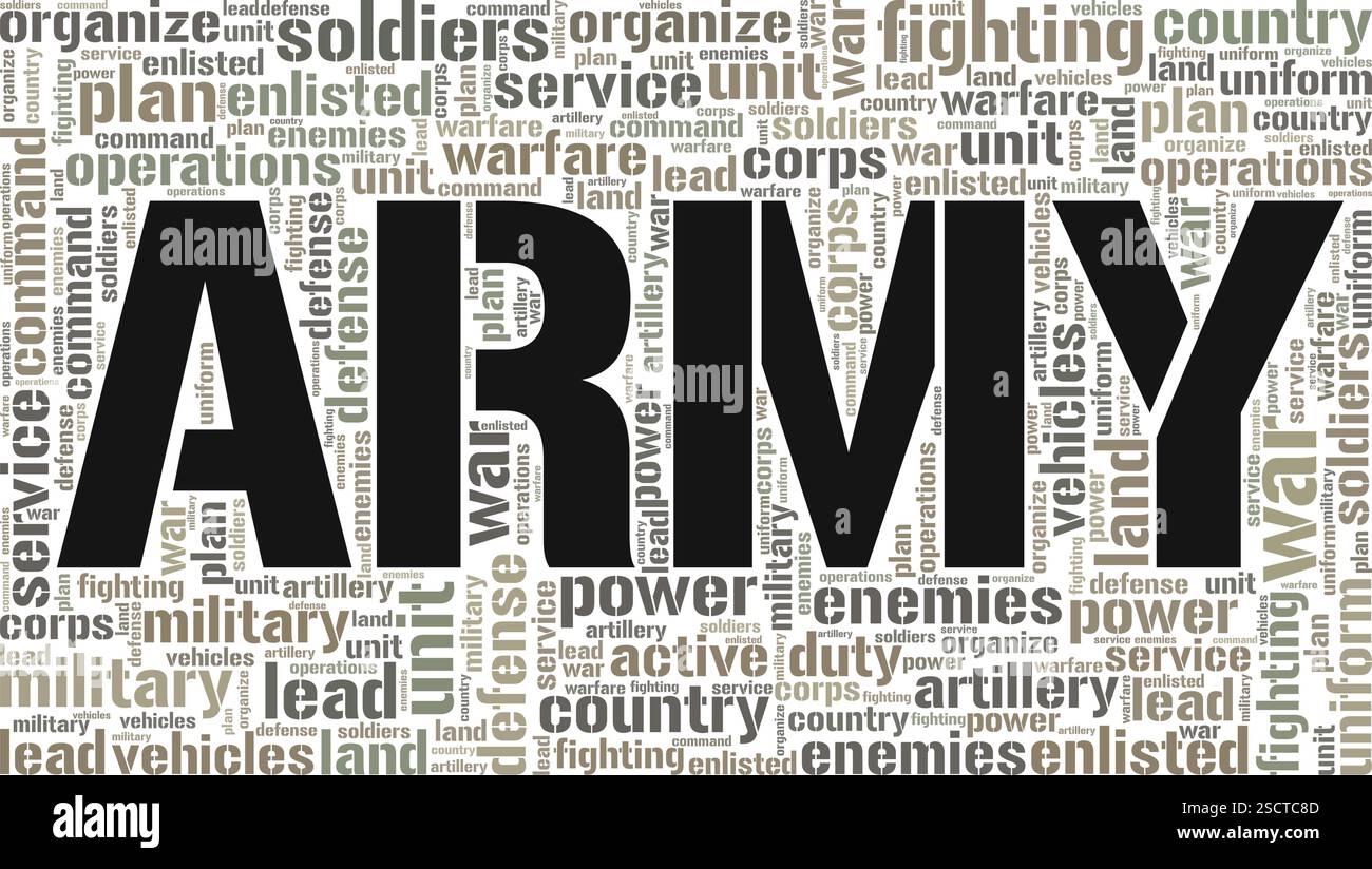 Army Wortwolke Konzeptdesign isoliert auf weißem Hintergrund. Stock Vektor