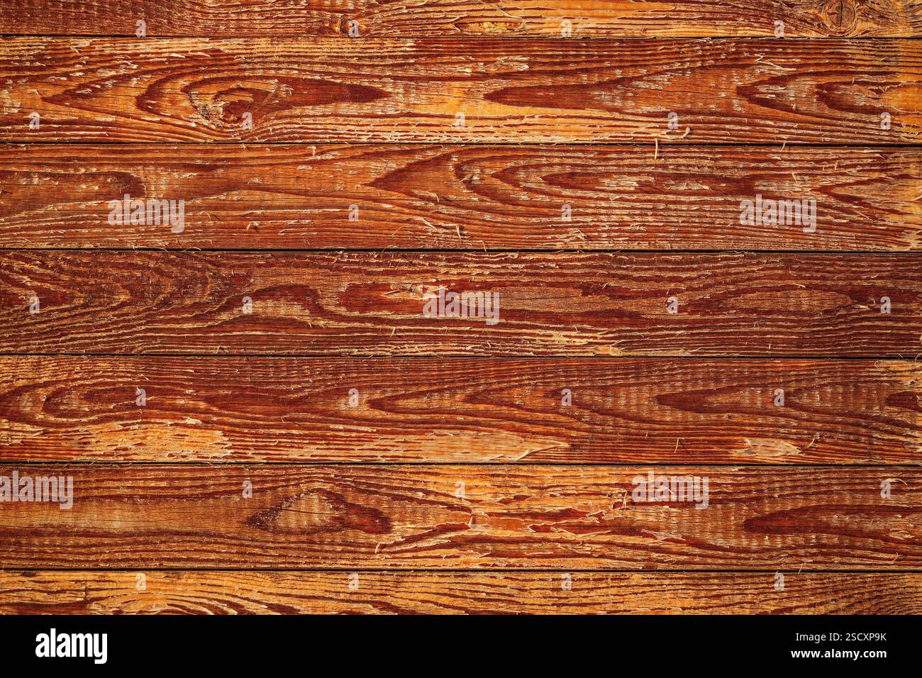 Struktur auf Holzlatten mit Schällack. Blick von oben Stockfoto