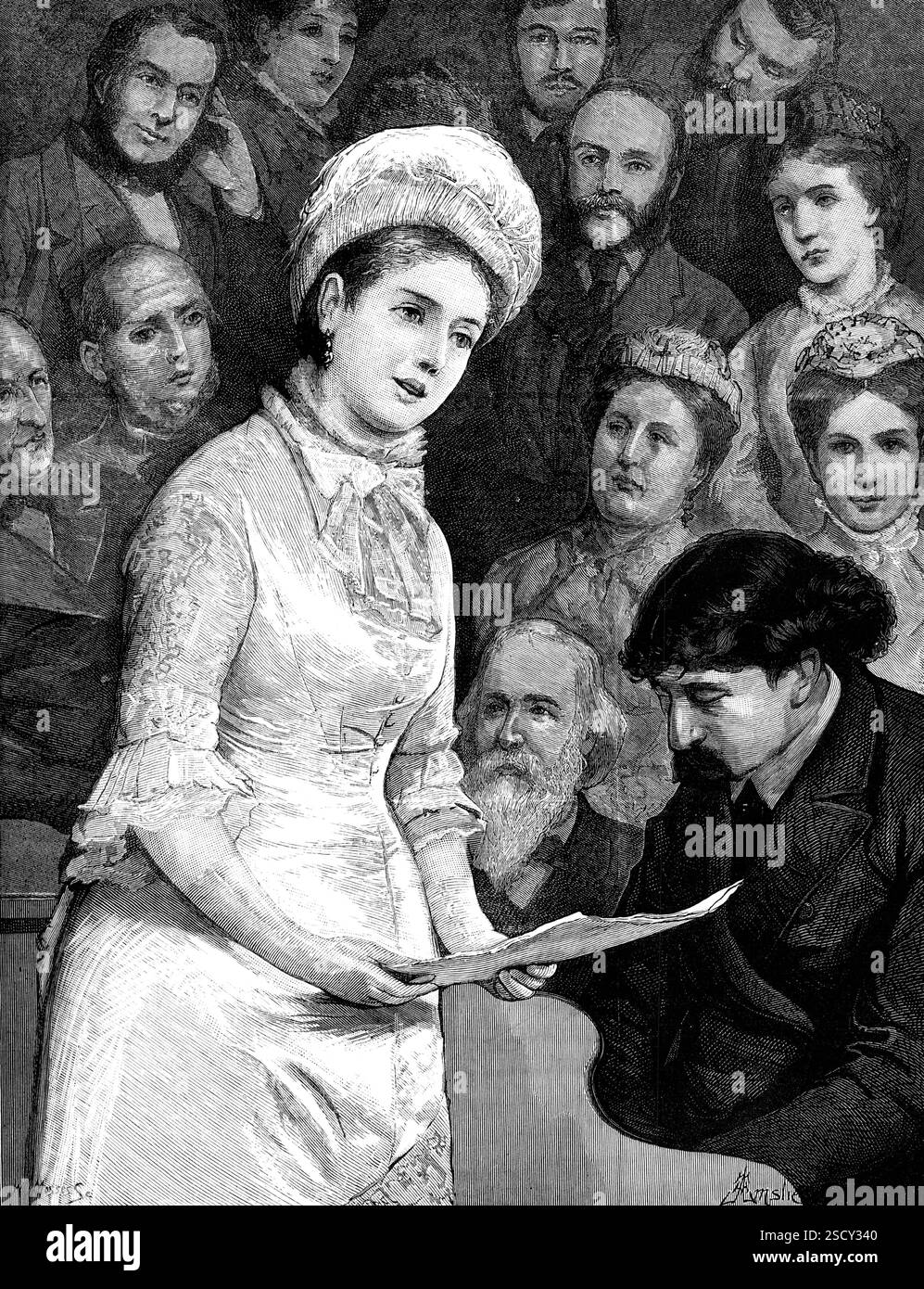 Ein Balladenkonzert, 1880. Diese Konzerte unter der tatkräftigen und temperamentvollen Leitung von Mr. John Boosey haben längst einen festen Platz unter den erfolgreichsten Londoner Musikaufführungen eingenommen. Eine gute Ballade oder ein gutes Lied, egal ob es sich um eine häusliche oder heroische Stimmung handelt, spricht zahlreiche und weit verbreitete menschliche Sympathien an, die möglicherweise nicht auf eine Musik einer eher rekonditionierten Art reagieren. Daher erzeugen Stücke der genannten Klasse, wenn sie von Sängern solcher Exzellenz interpretiert werden, häufig einen tieferen und dauerhafteren Eindruck, als sie manchmal aus Kompositionen von entstehen Stockfoto