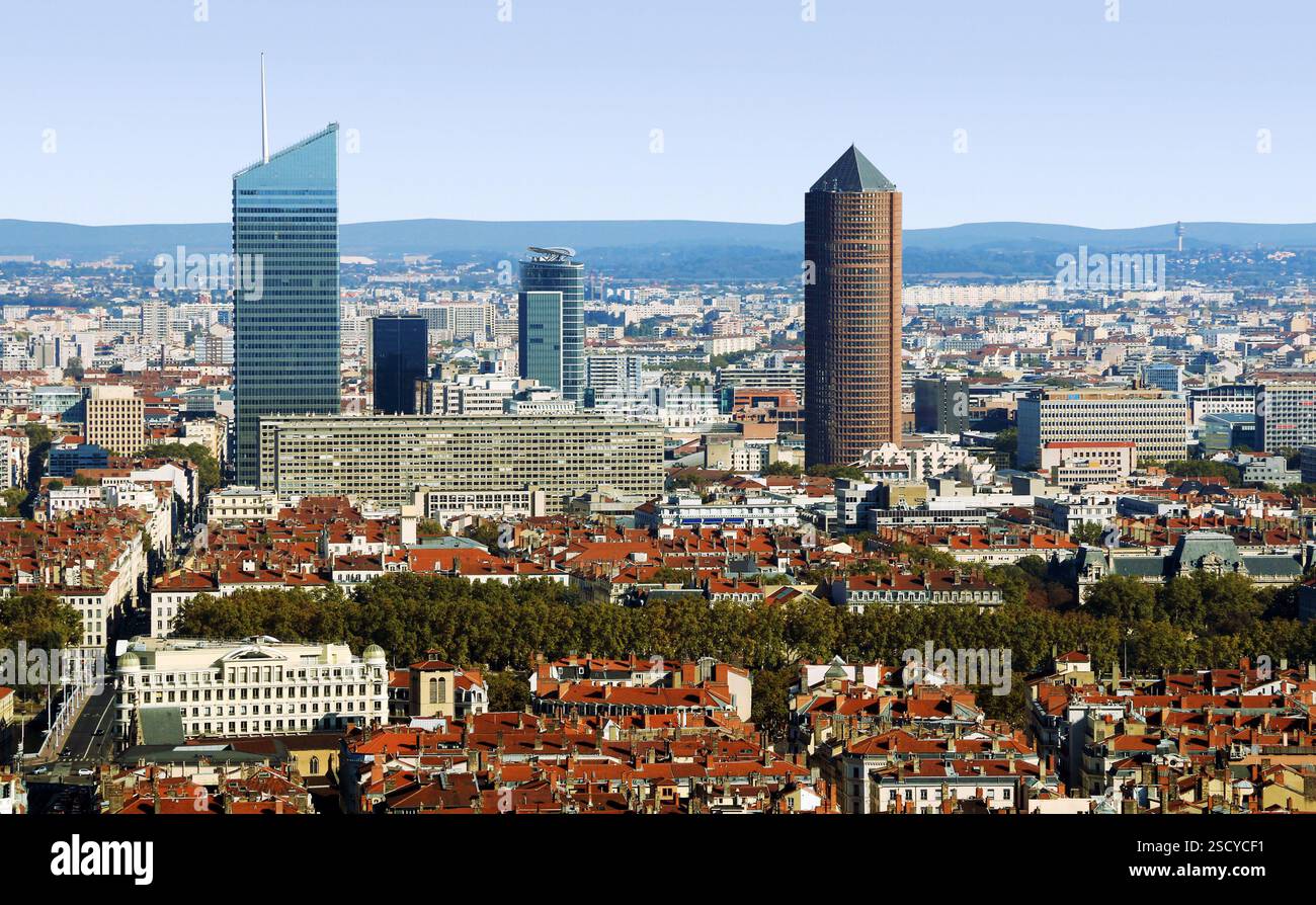Vue aérienne de la ville de Lyon et du quartier de la Part Dieu. Stockfoto