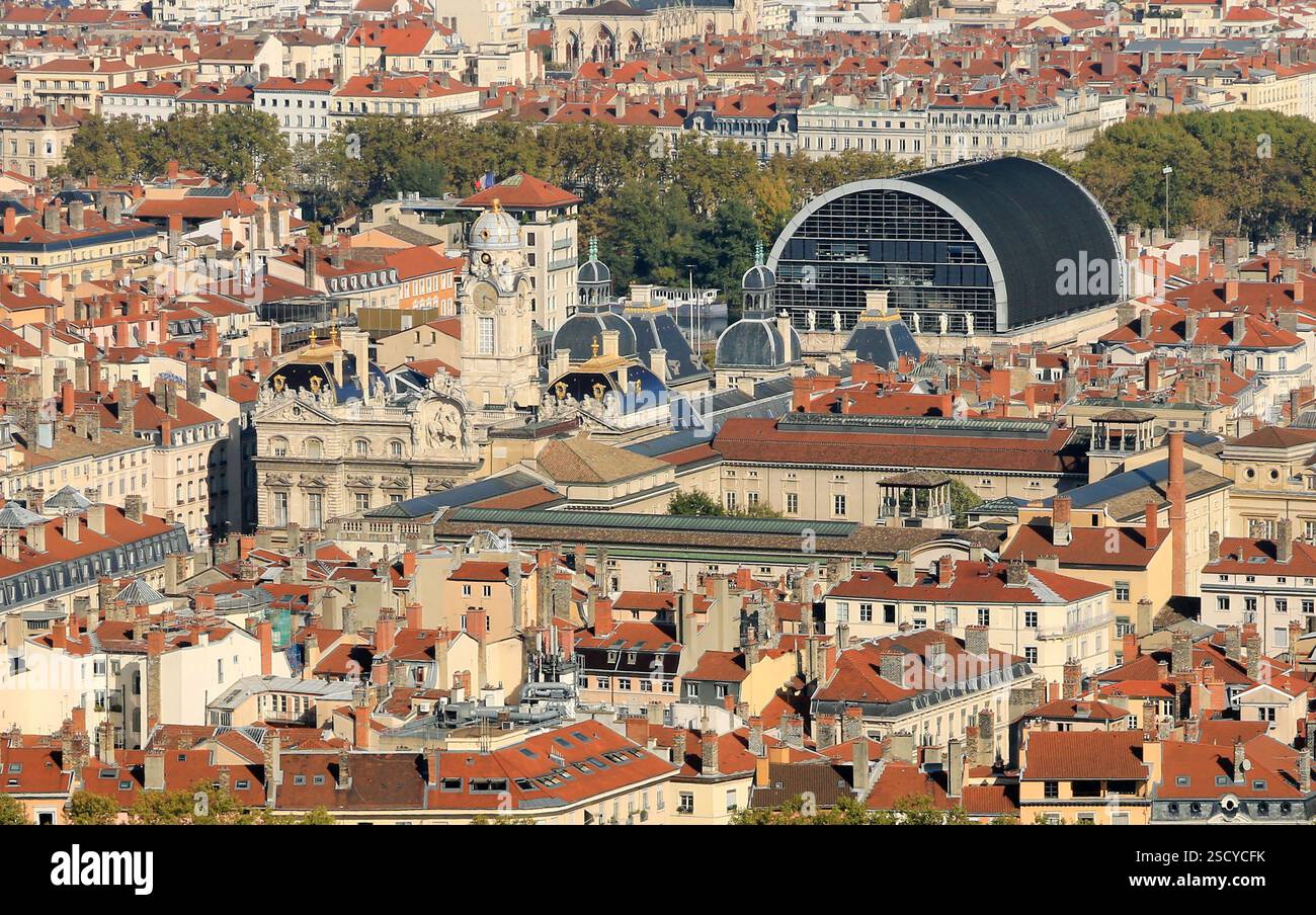 Vue aérienne de la ville de Lyon et du quartier de la Part Dieu. Stockfoto