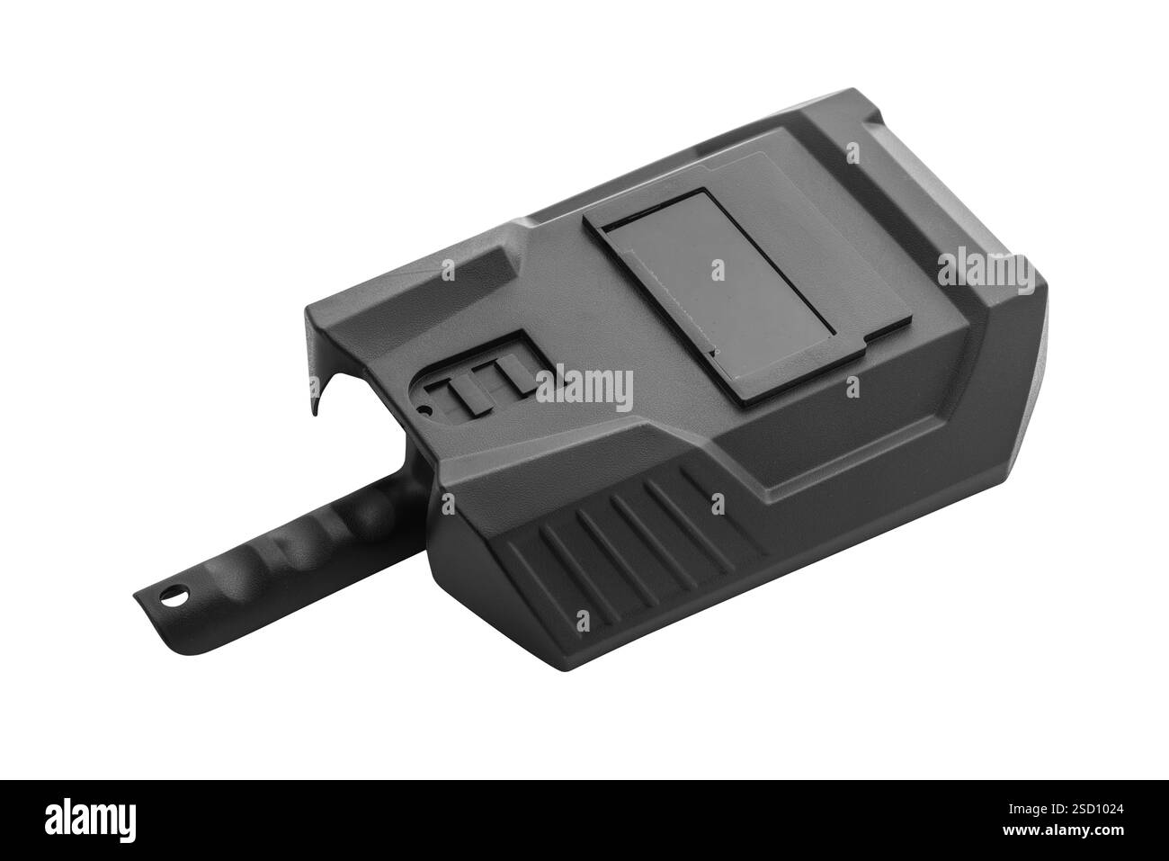 Schwarzer Schweißhelm mit Gesichtsschutz, isoliert auf weiß mit Beschneidungspfad Stockfoto