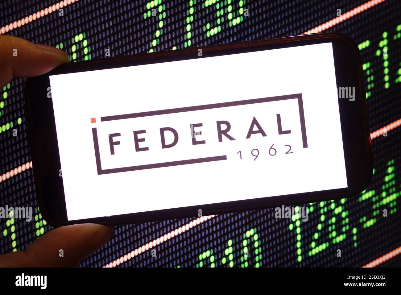 In dieser Abbildung ist das Logo des Federal Realty Investment Trust auf einem Smartphone-Bildschirm zu sehen. Stockfoto