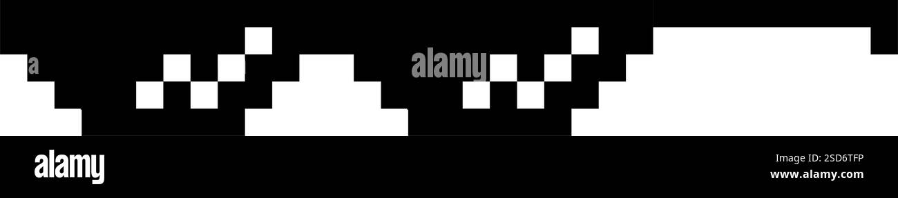 Lustige Pixelige Sonnenbrille. Einfache lineare Logo-Illustration einer 8-Bit-Boss-Brille mit schwarzem Pixel. Stilvolle Brille, tolles Design für jeden Zweck auf weiß Stock Vektor