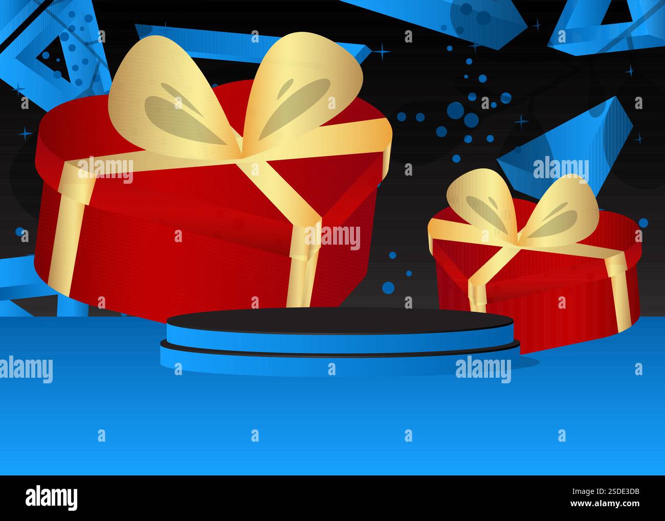 Modell-Produktanzeige mit herzförmiger Geschenkbox. Podium des Vektorzylinders. Bühnenvorführung für Präsentation. Minimale geometrische Formen. Stock Vektor