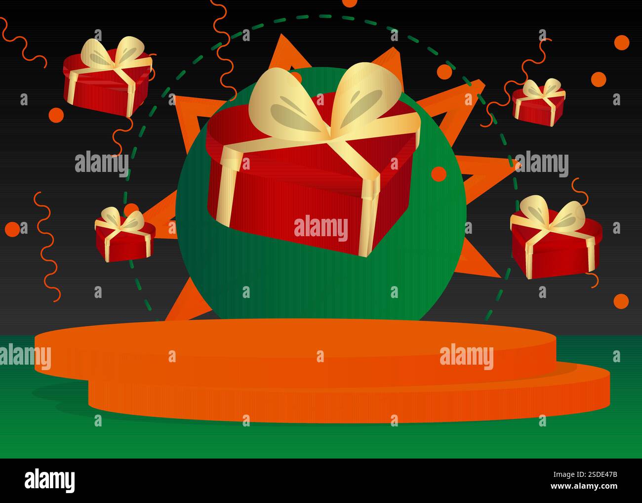 Modell-Produktanzeige mit herzförmiger Geschenkbox. Podium des Vektorzylinders. Bühnenvorführung für Präsentation. Minimale geometrische Formen. Stock Vektor