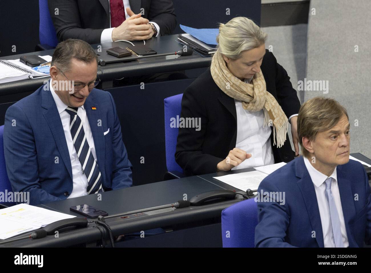 Die AfD-Fraktion mit Alice Weidel während einer Bundestagsdebatte über eine Regierungserklärung zu innenpolitischen Fragen im Deutschen Bundestag, B Stockfoto