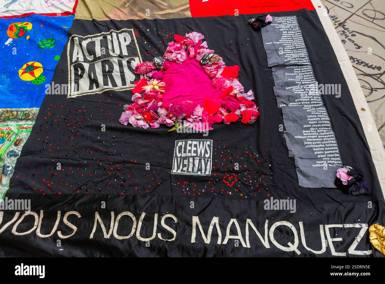 Paris, Frankreich, Nahaufnahme, AIDS HIV Memorial Event, 'Candlelight Day', Sidaction N.G.O. Organisation, La Villette Park, AIDS Patchwork, machen Sie sich richtig Stockfoto