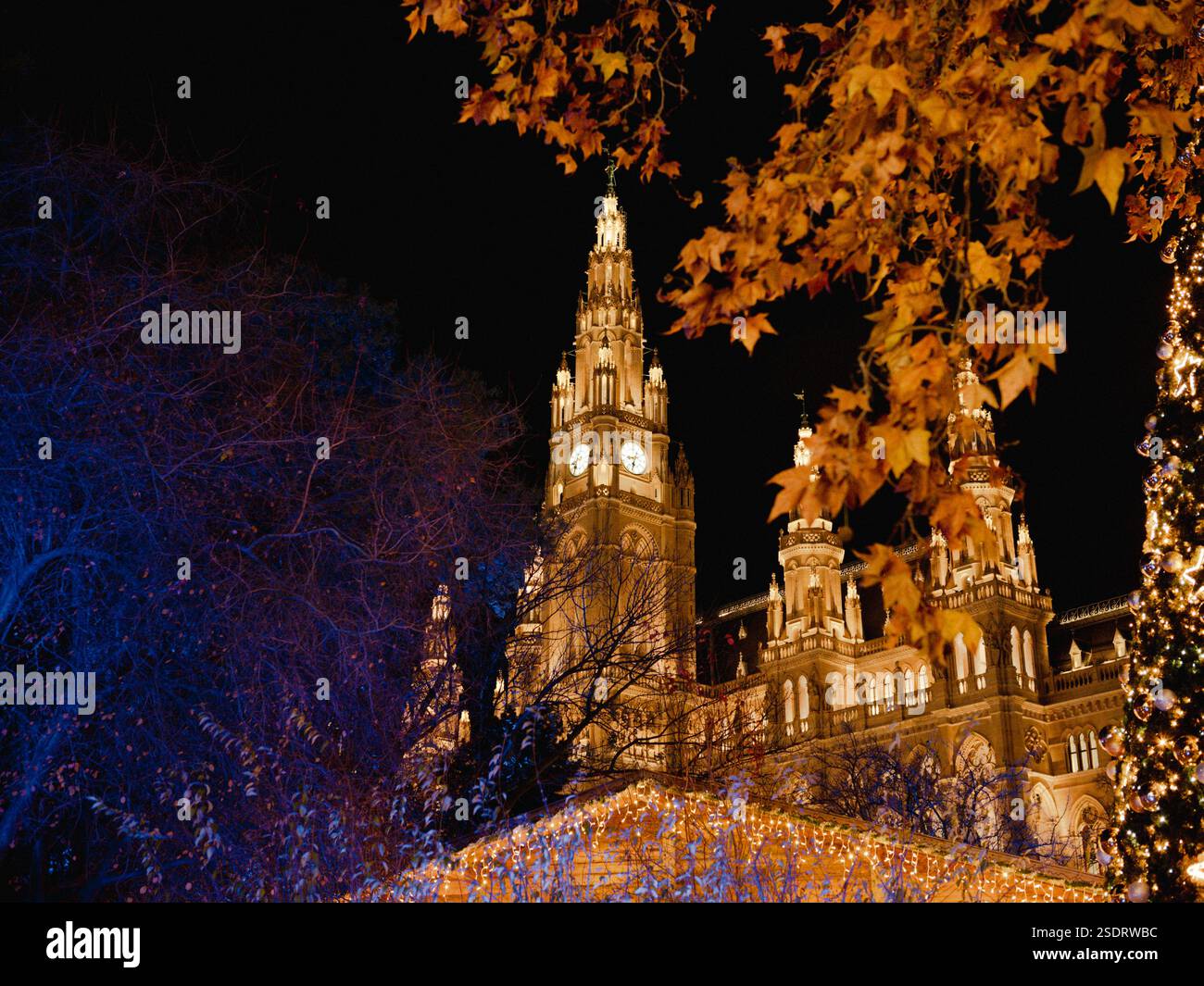 Wunderschöne Landschaft des Rathauses in Wien zur Weihnachtszeit Stockfoto