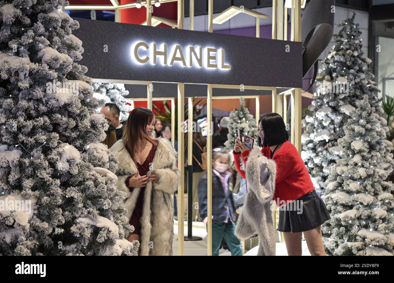 Chanel mit Winterdekoration auf der Songhou Road, Taipeh, Taiwan, Asien Stockfoto