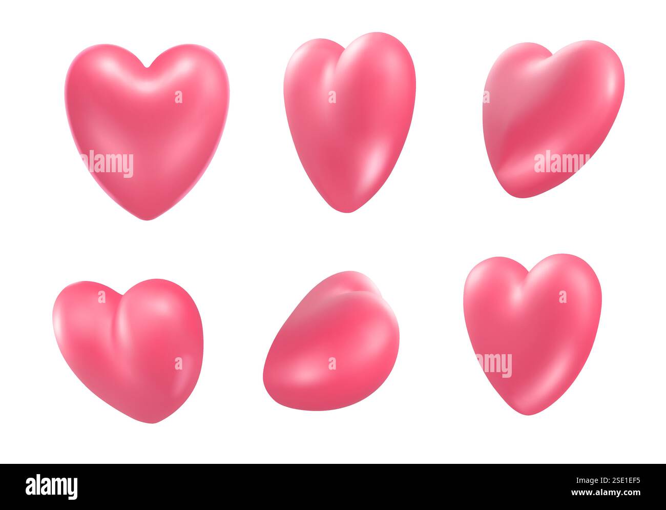 3D rosa Herzen realistische Vektor-Symbol-Set. Stock Vektor