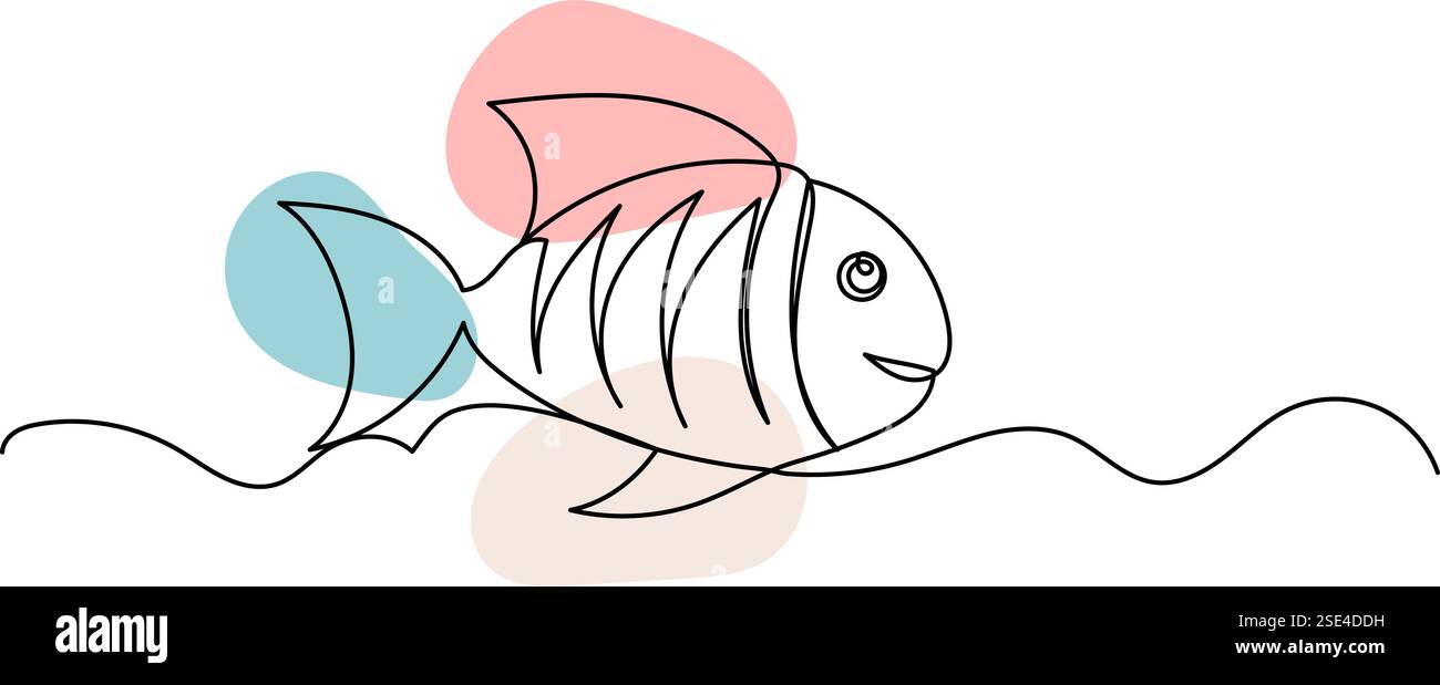 Fischskizze, eine durchgehende Linienzeichnung Stock Vektor