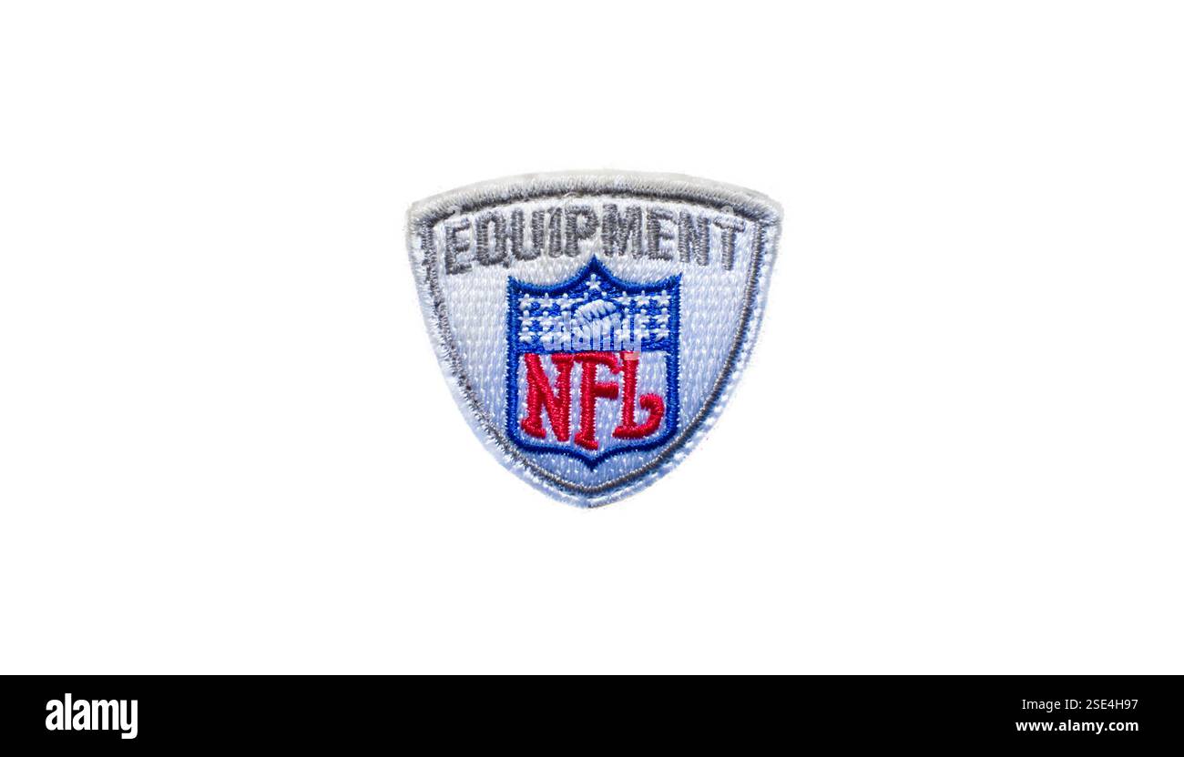12. November 2024 Ocala, Florida das Logo der Marke NFL National Football League Equipment gestickt Emblem isoliert auf weißem Hintergrund. Abzeichen als s Stockfoto