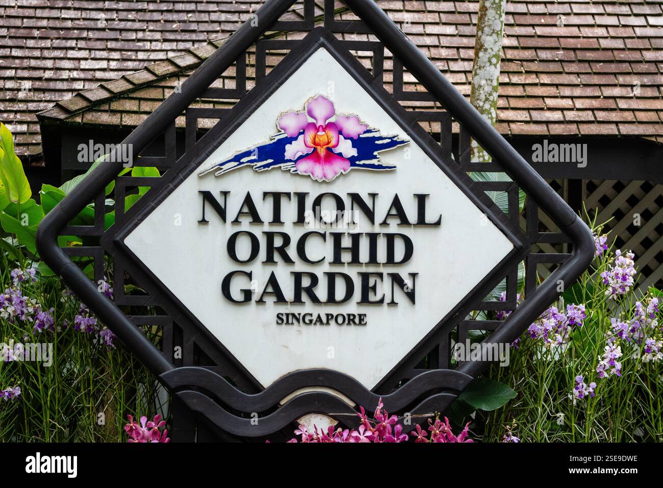 Signal des National Orchideengartens im Botanischen Garten Singapur Stockfoto