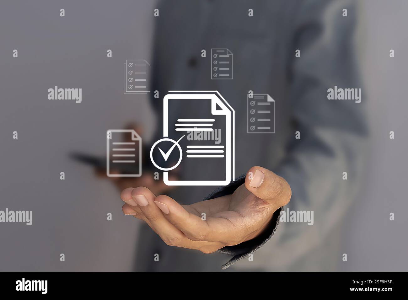 Konzepte und Checklisten für die Verwaltung von Geschäftsdokumenten Datencheckliste, Geschäftsentwicklung Stockfoto