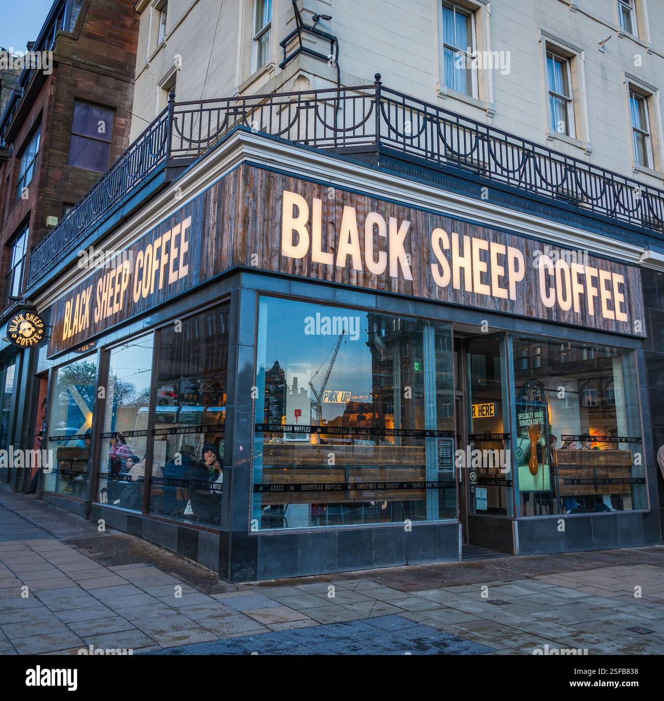 Schwarzer Schafskaffee in Edinburgh, Großbritannien Stockfoto