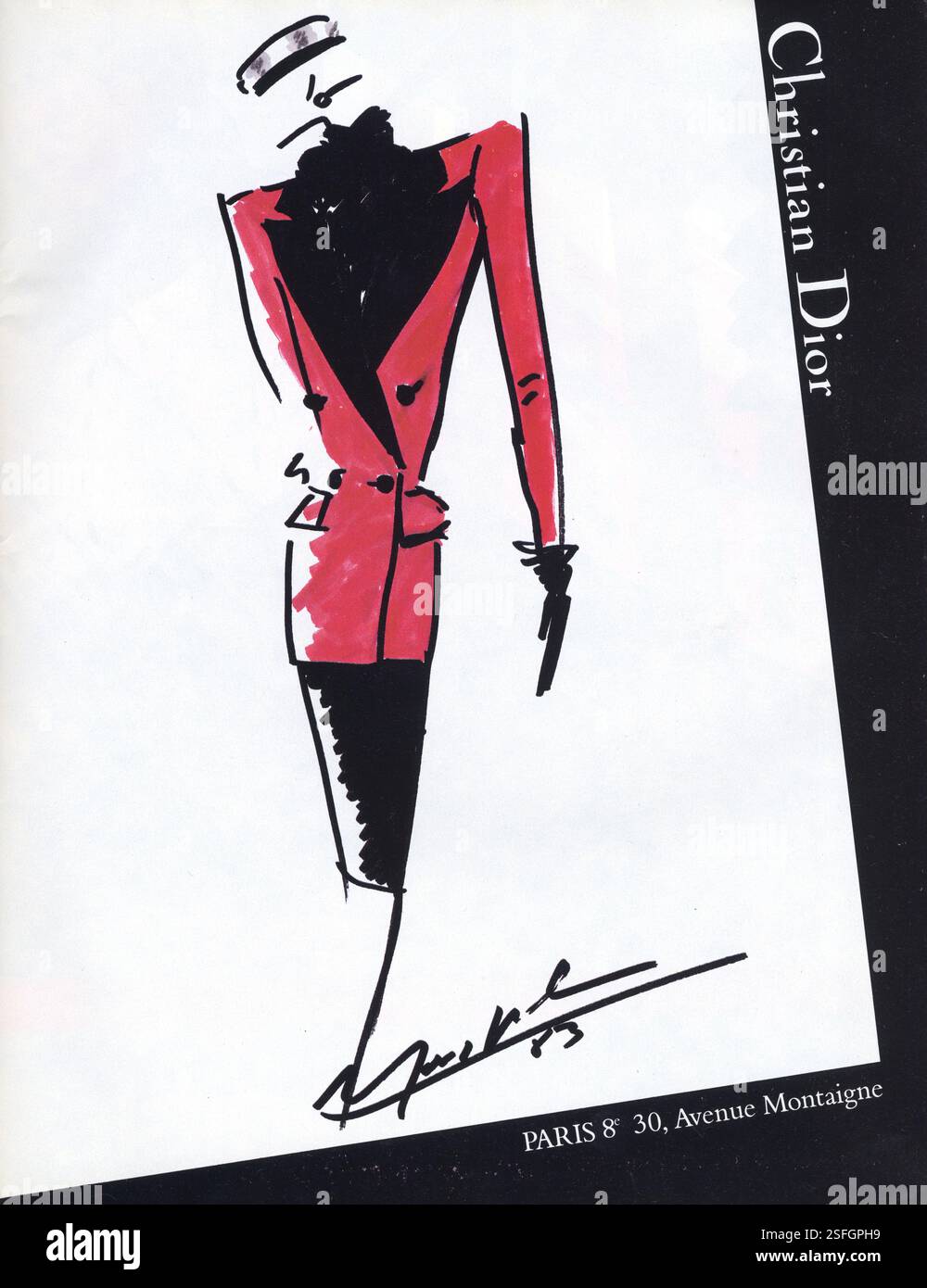 Christian Dior Modewerbung, 1983. Powerdressing der 80er Jahre. Vintage-Mode-Illustration. Stockfoto