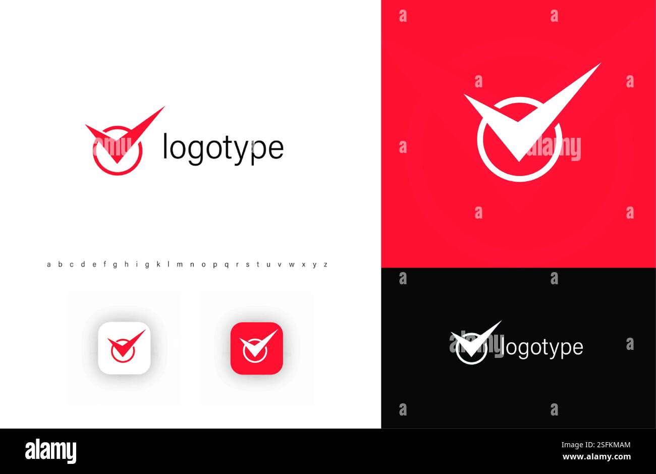 Minimalistisches Häkchen-Logo in einem Kreis, das Vertrauen, Zustimmung und Erfolg symbolisiert. Ideal für Unternehmen, Zertifizierungen, Produktivitäts-Apps und Qualität Stock Vektor