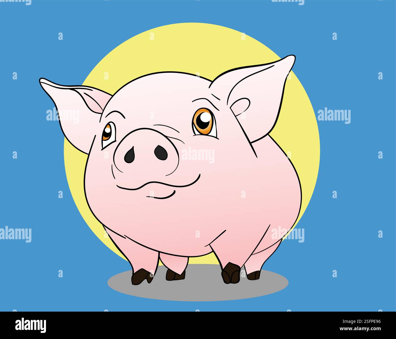 Entzückendes Karikaturschwein mit blauem Hintergrund Stock Vektor