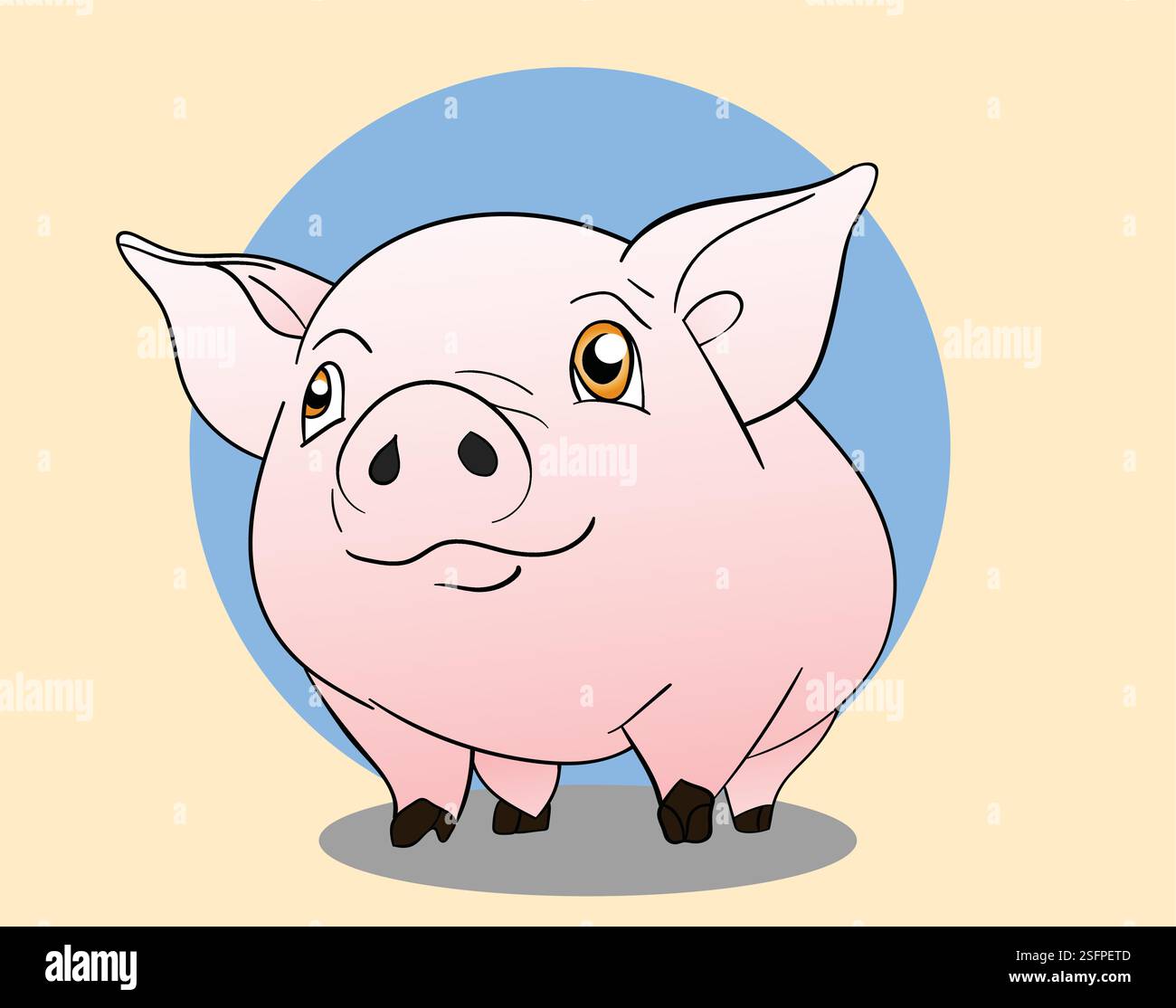 Entzückendes Karikaturschwein mit blauem Hintergrund Stock Vektor