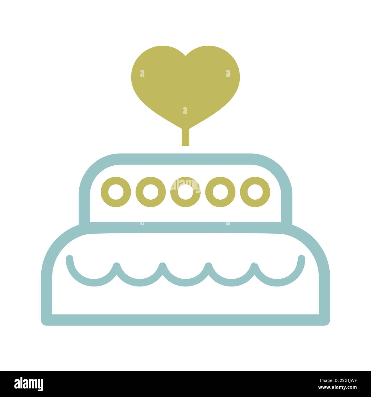 Hochzeitstorten-Dessert mit Herzsymbol. Valentinstag-Symbol. Vektordarstellung, Romantikelemente. Aufkleber, Patch, Marke, Karte für die Ehe Stock Vektor