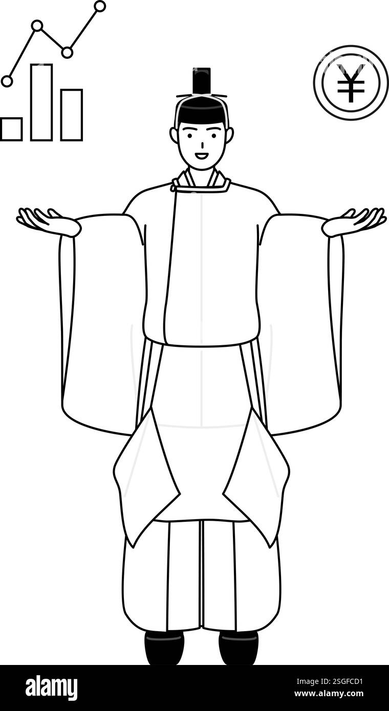 Priester des Schreins, trägt eine Krone und ein weißes Seidengewand, das auf Festivals getragen wurde, und führt ein Bild von DX, Performance und Verkaufsverbesserung, Vector Illu Stock Vektor