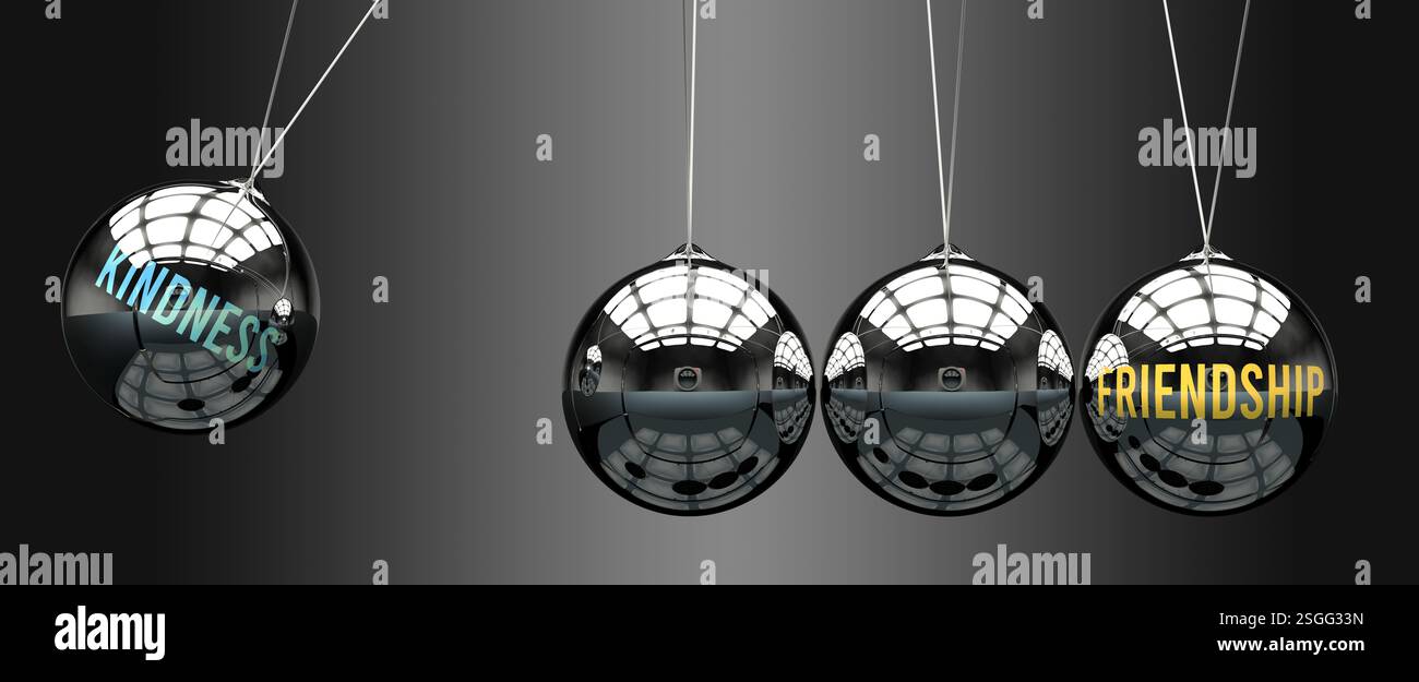 Freundlichkeit, die zur Freundschaft führt, Macht an sie überträgt. Ursache-Wirkung-Beziehung Stockfoto