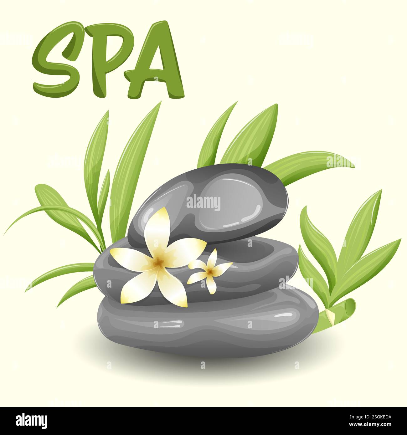 Schwarze glatte Steine für Massage und Entspannung im Spa, Vektor-Illustration Stock Vektor