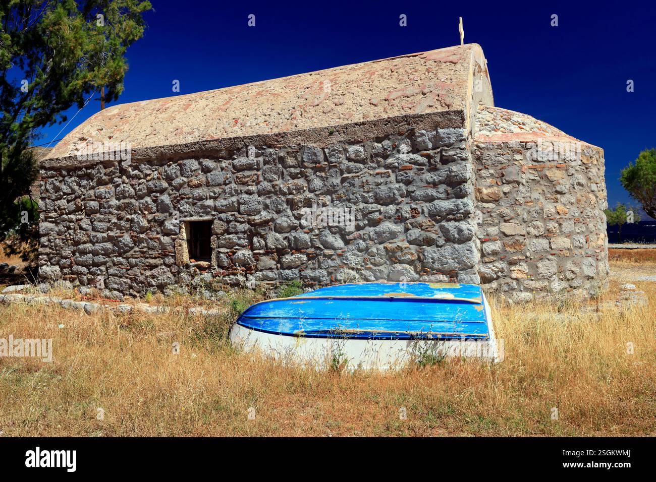 St. George's Kirche, Livadia, Tilos Insel, Dodekanese, südliche Ägäis, Griechenland. Stockfoto