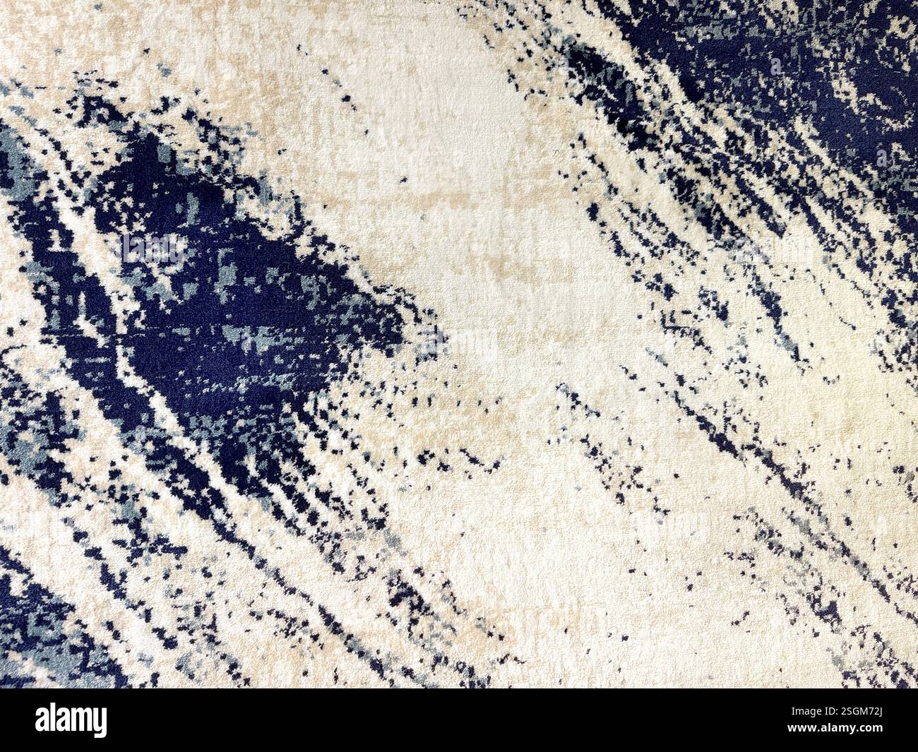 Individueller Teppichboden mit zufälligem Muster. Teppichboden für luxuriöse Hotelböden. Blautöne, Hellblau, Hellblau und Beige-weiß Stockfoto