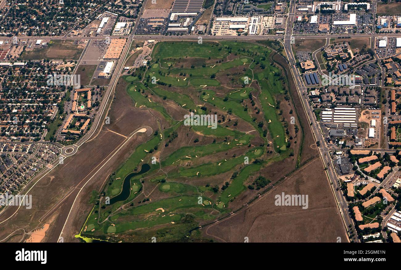 Ariel des öffentlichen Golfplatzes. Stockfoto