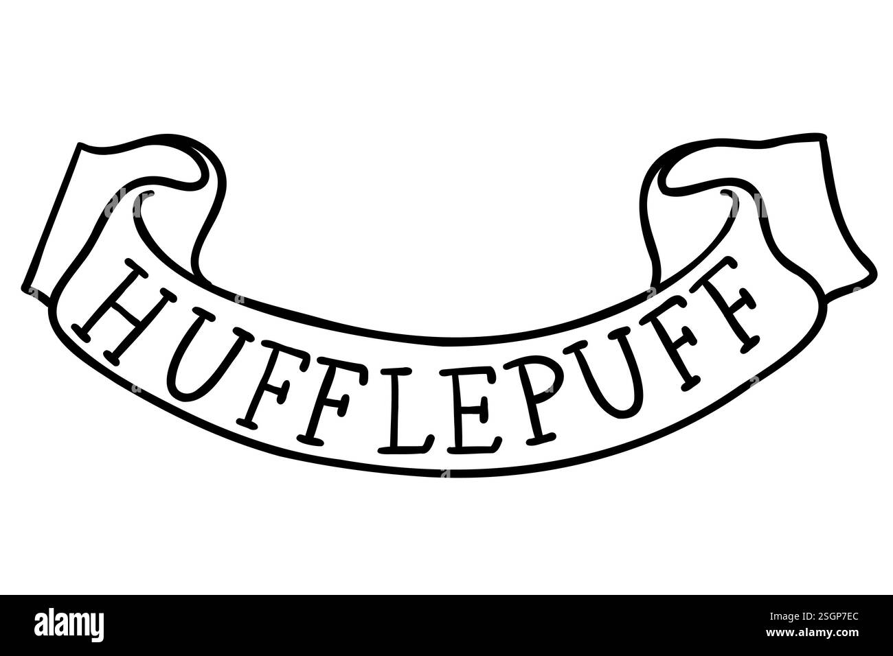Harry Potter Hufflepuff-Scroll im Doodle-Stil. Vektorillustration isoliert auf weißem Hintergrund. Stock Vektor