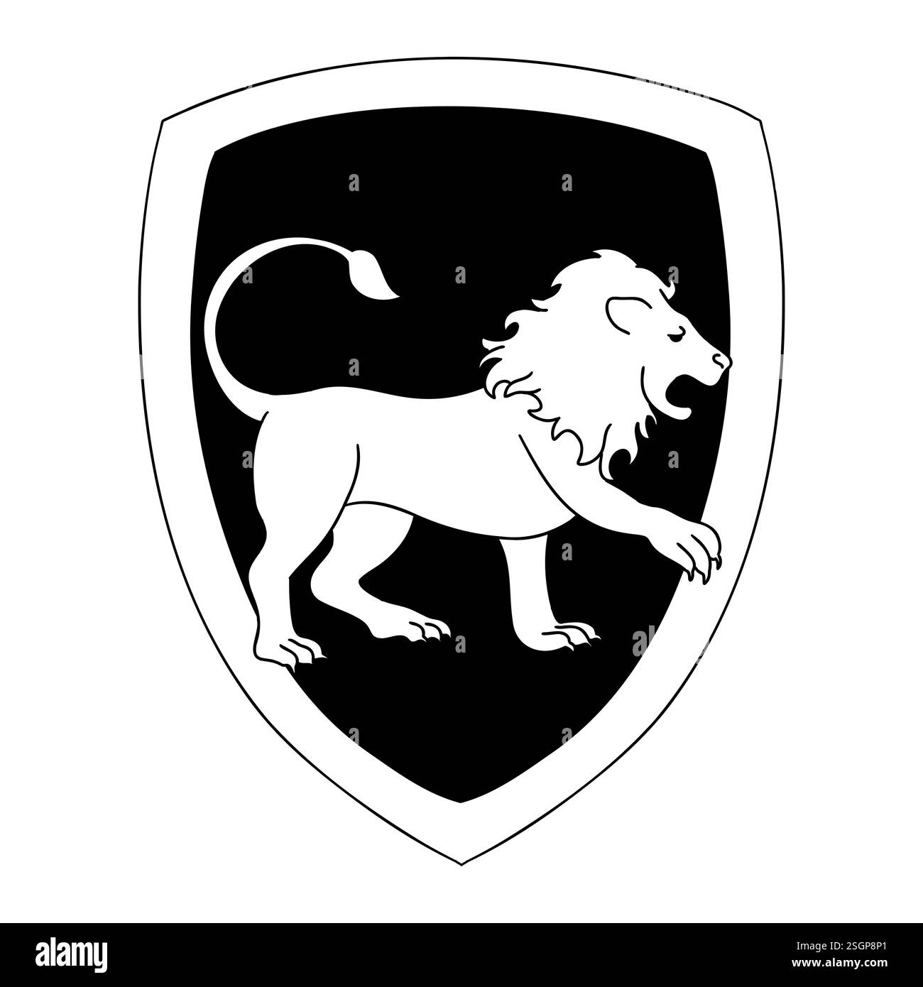 Löwenlogo im Cartoon-Doodle-Stil. Zauberschule für Hexerei und Zauberei. Vektorillustration isoliert auf weißem Hintergrund. Stock Vektor