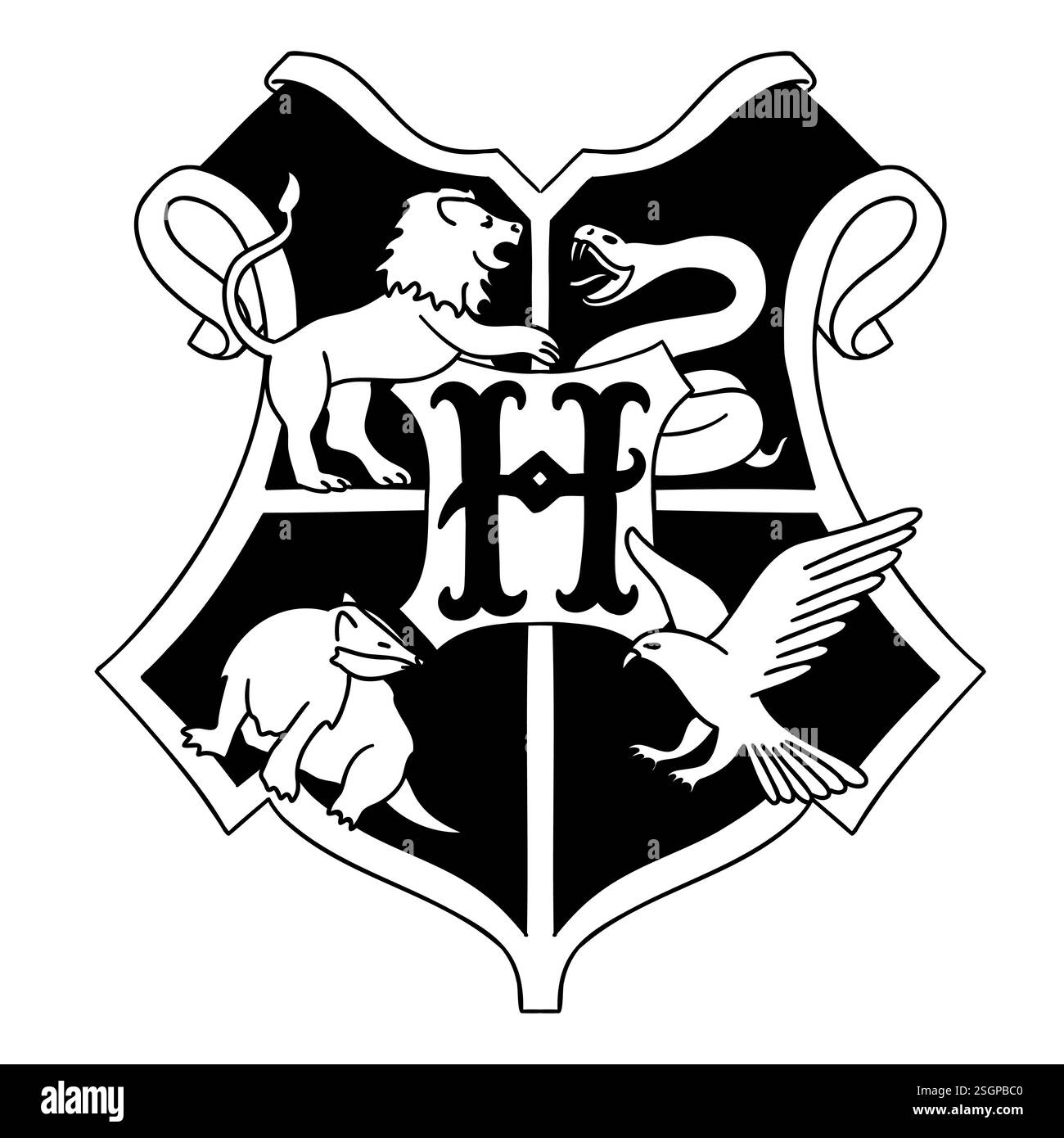Harry Potter Gryffindor Logo im Cartoon-Doodle-Stil. Vektordarstellung isoliert auf weißem Hintergrund. Stock Vektor