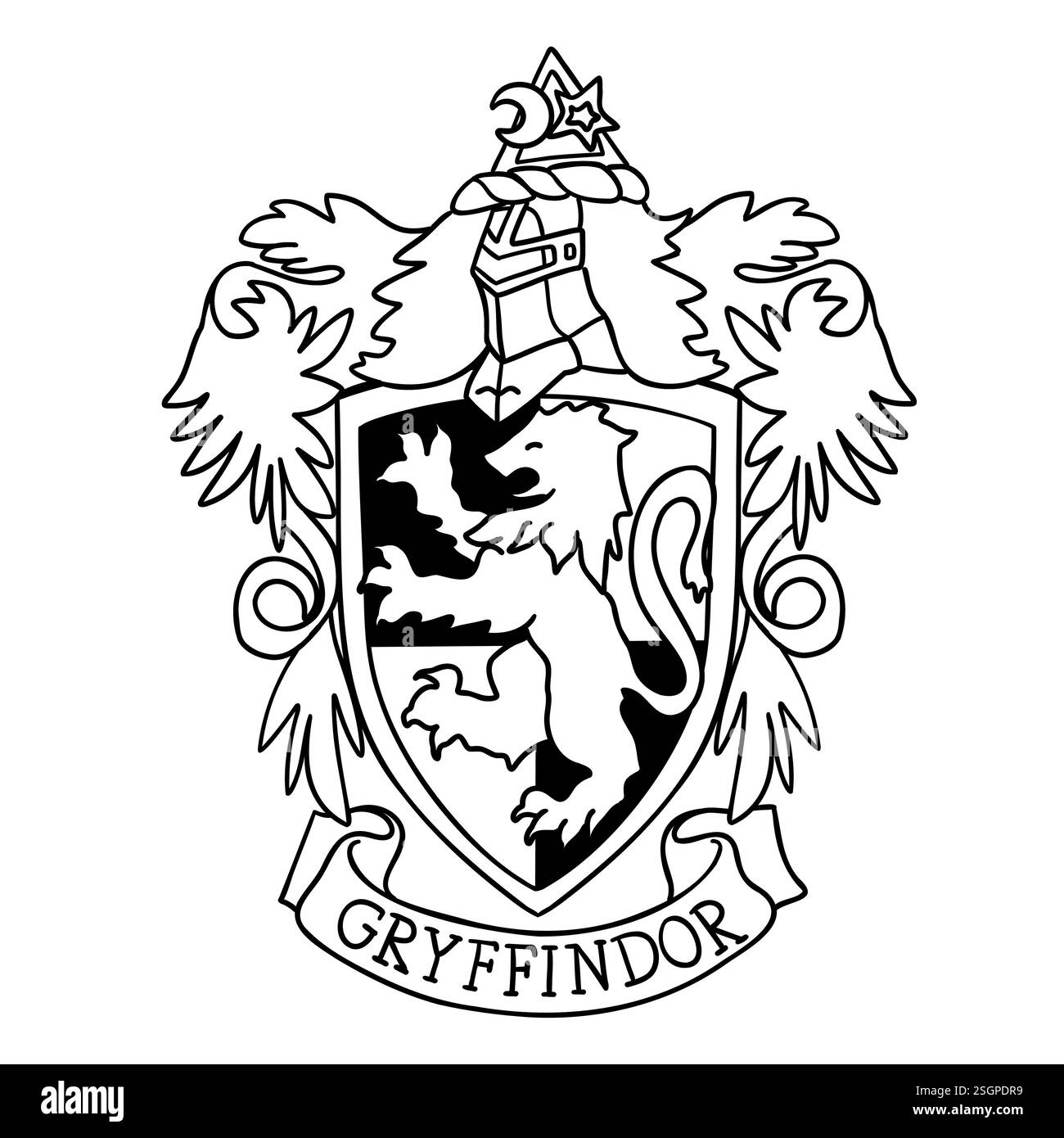 Harry Potter Gryffindor Emblem-Logo im Zeichentrickstil. Vektorillustration isoliert auf weißem Hintergrund. Stock Vektor