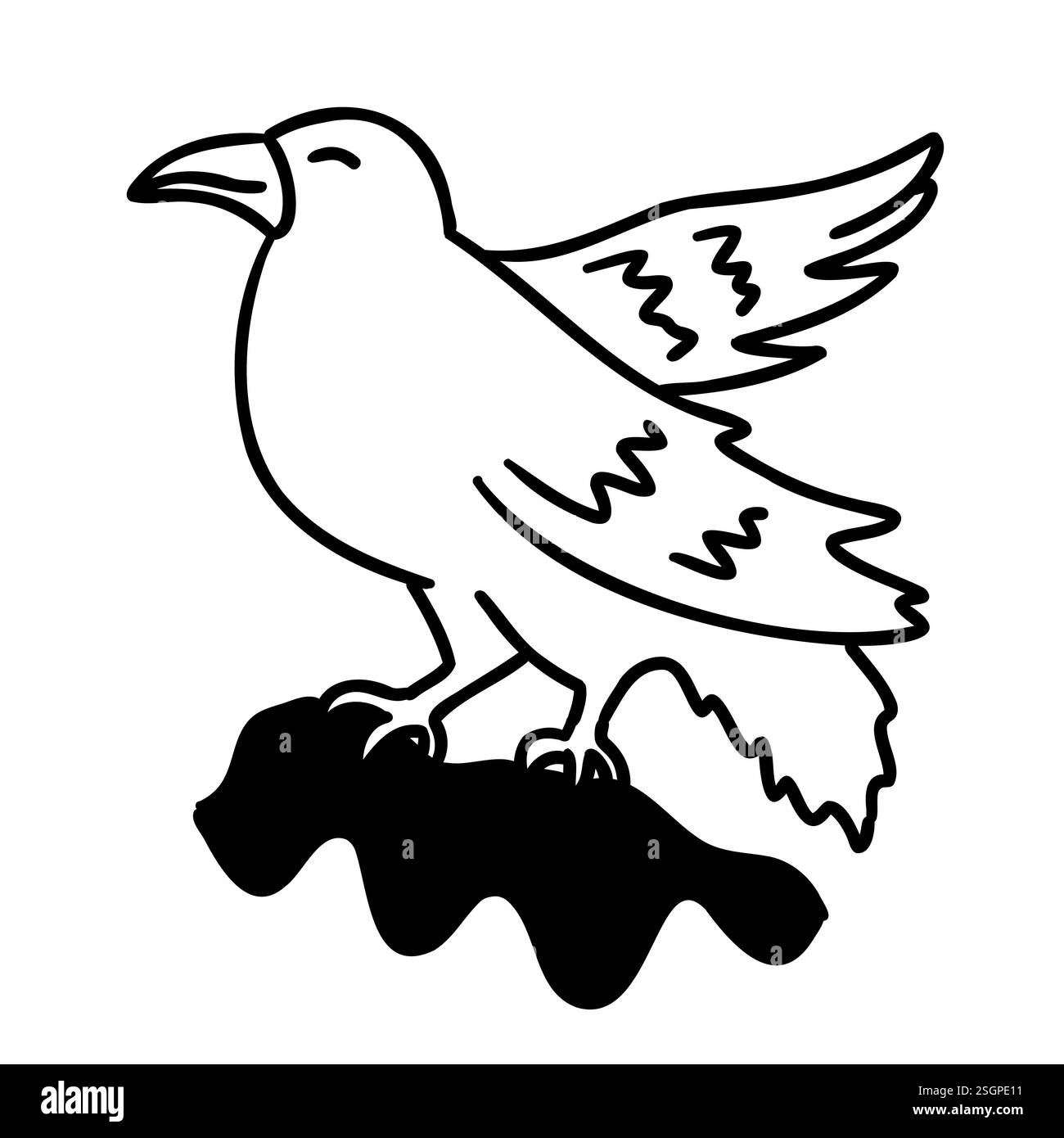 Harry Potter Ravenclaw Raven-Symbol im Comic-Doodle-Stil. Löwentier-Emblem. Schwarze Vektorillustration isoliert auf weißem Hintergrund. Stock Vektor