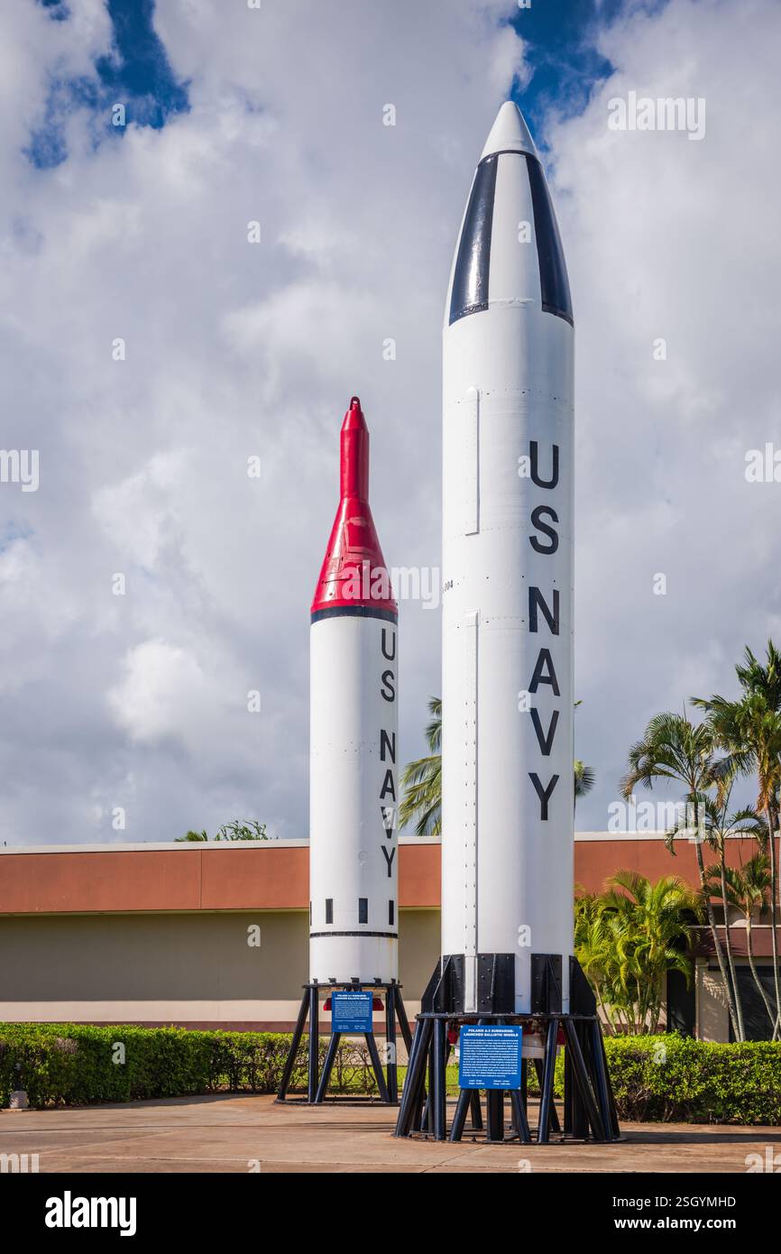Honolulu, Hawaii/USA - 30. August 2018: Polaris Missiles am Pearl Harbor National Memorial, das die Opfer des 7. Dezember 1941 ehrt. Stockfoto