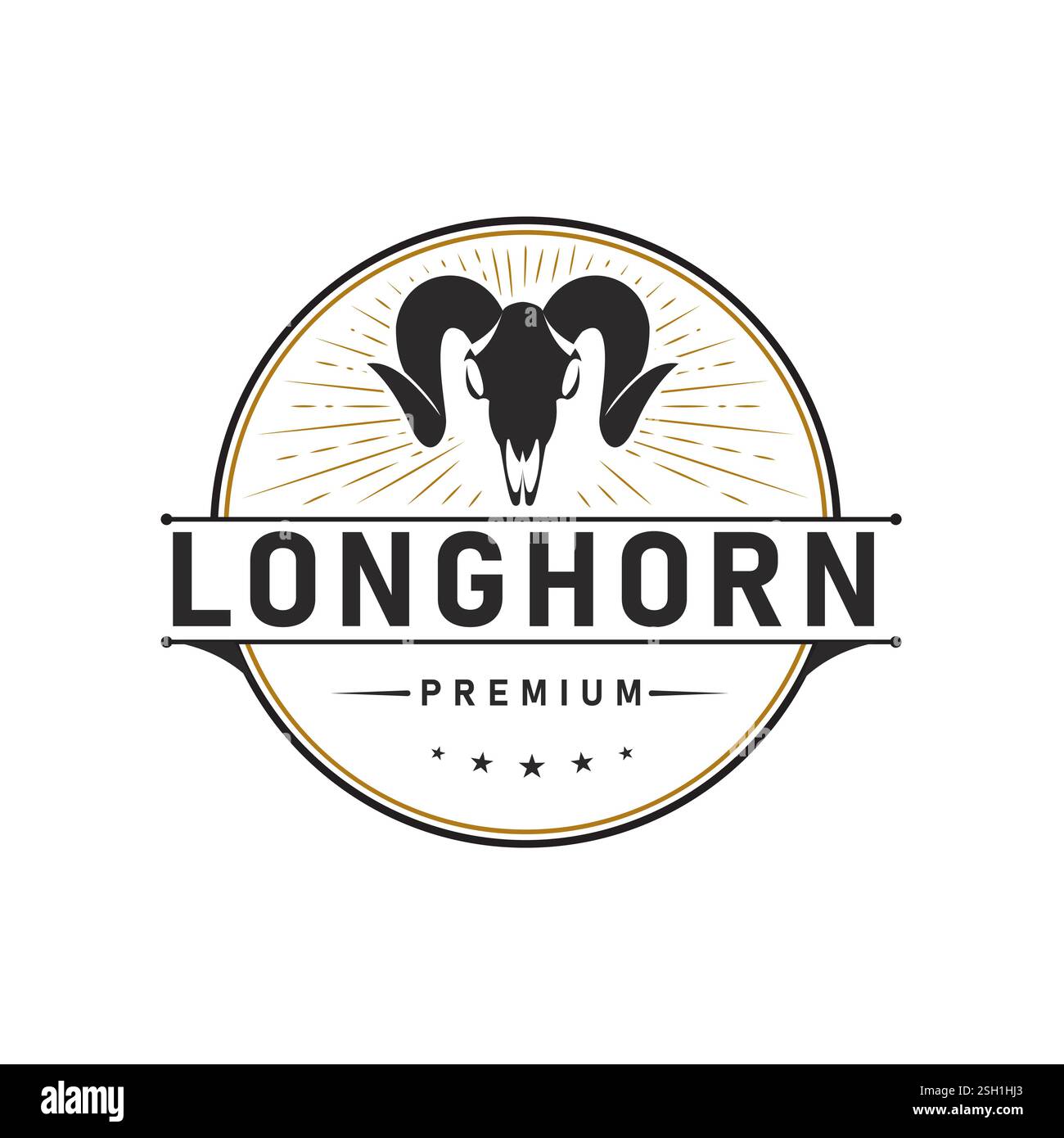 Vintage Logo Design Texas Long Horn Landschaft Stier Illustration Vorlage Stock Vektor